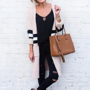 Goodnight Macaroon Tan Black White Striped Cardigan, One Size